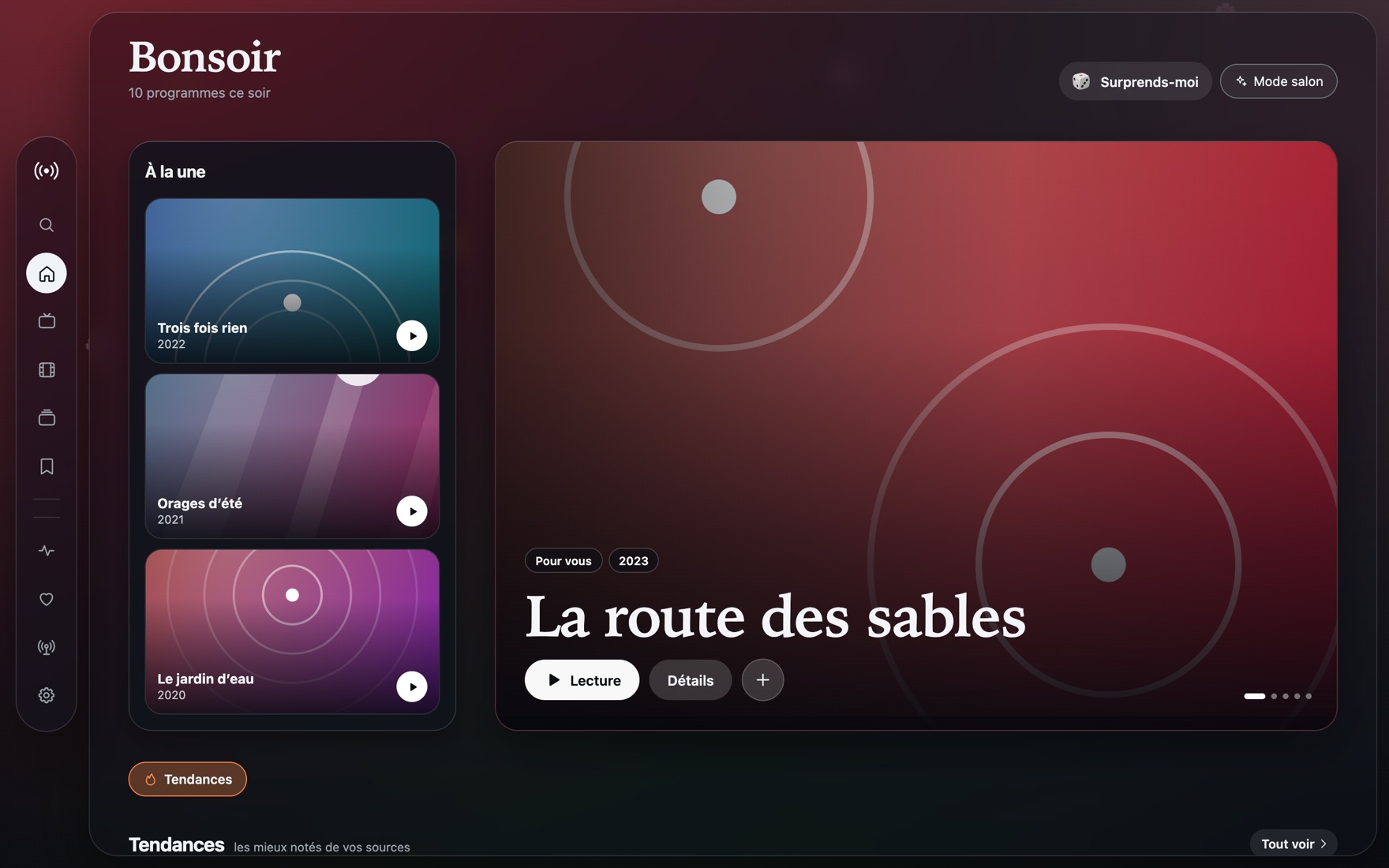 Capture d’écran d’Onde : Accueil