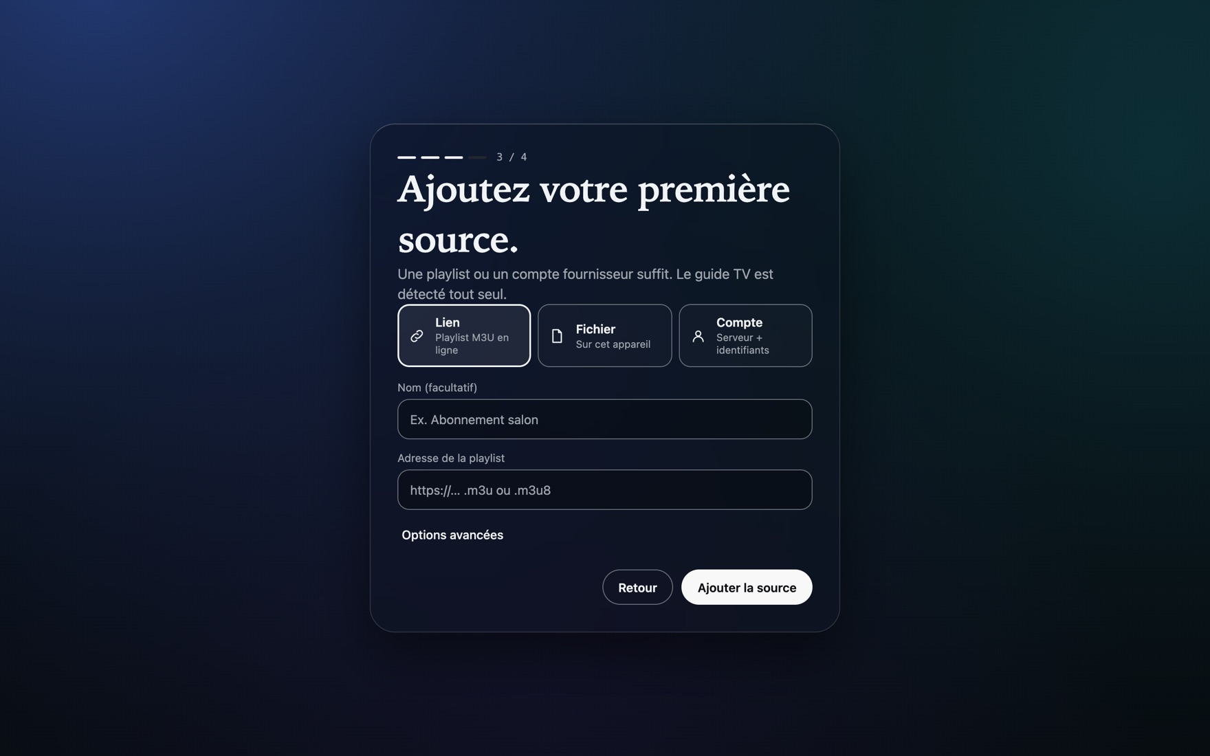Capture d’écran d’Onde : Ajouter une source